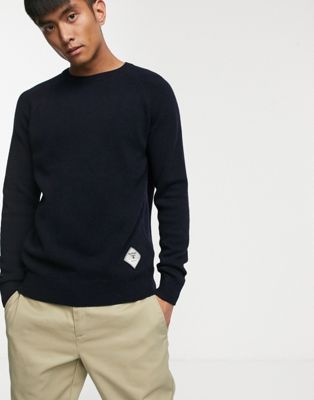 Barbour Beacon lambswool crew neck knitted jumper in navy-Blue