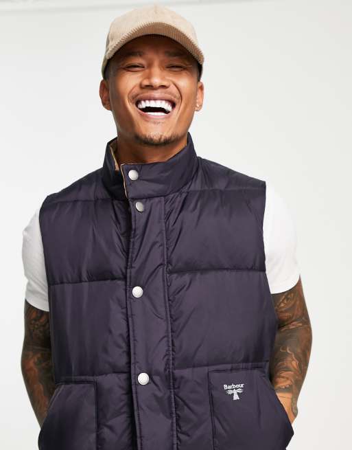 Barbour Beacon large baffle quilted gilet with corduroy collar in navy