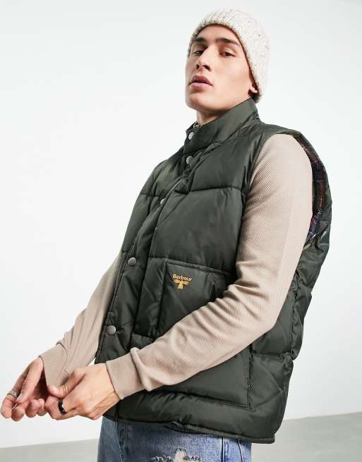 Barbour Beacon large baffle quilted vest with corduroy collar in