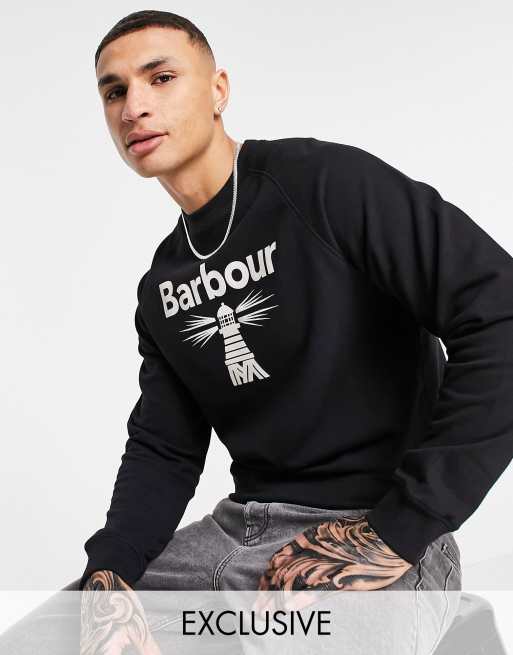 Barbour Beacon large logo sweatshirt in black Exclusive at ASOS