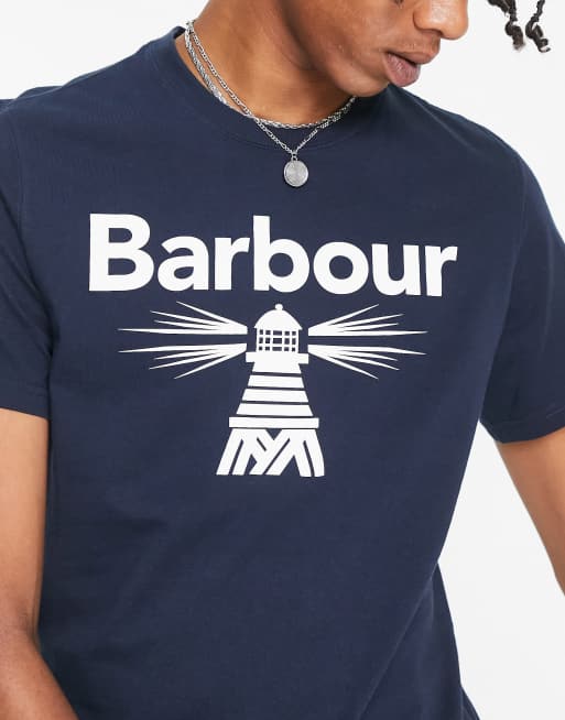 Barbour Beacon large logo t shirt in navy ASOS