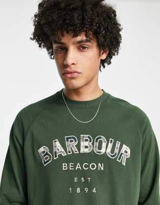 Barbour Beacon Large Tartan Logo Crew Neck Sweatshirt In Green