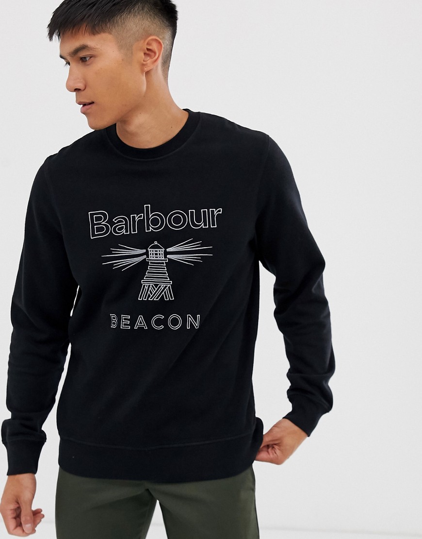 Barbour Beacon - Rowan - Felpa girocollo con logo grande nera-Nero