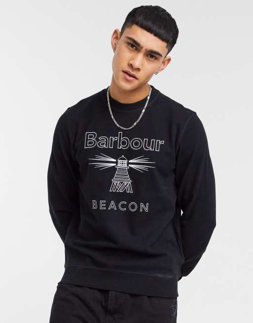 Barbour Beacon stitch crew sweatshirt in black ASOS