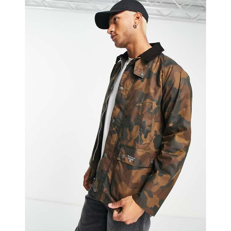 Barbour Beacon summer camo wax jacket in olive