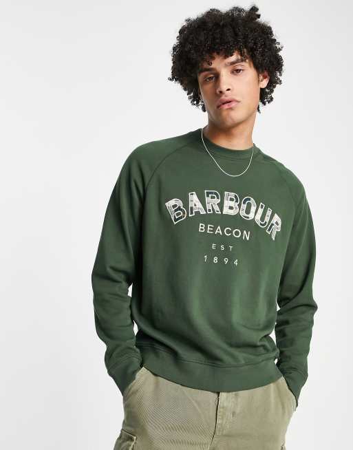 Barbour Beacon Sweatshirt met groot logo met Schotse ruit in groen ASOS