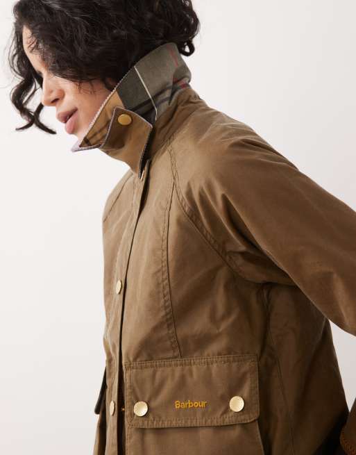 Barbour Beadnell cropped wax jacket in brown, 3 of 4