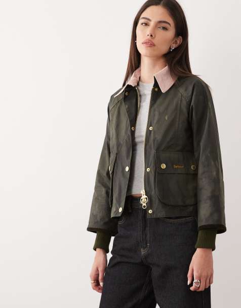 Barbour Beadnell cropped wax jacket in dark green - view 1