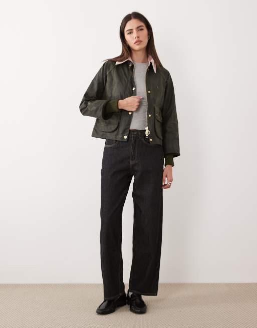 Barbour Beadnell cropped wax jacket in dark green, 2 of 4