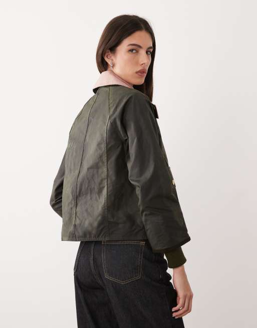 Barbour Beadnell cropped wax jacket in dark green, 4 of 4