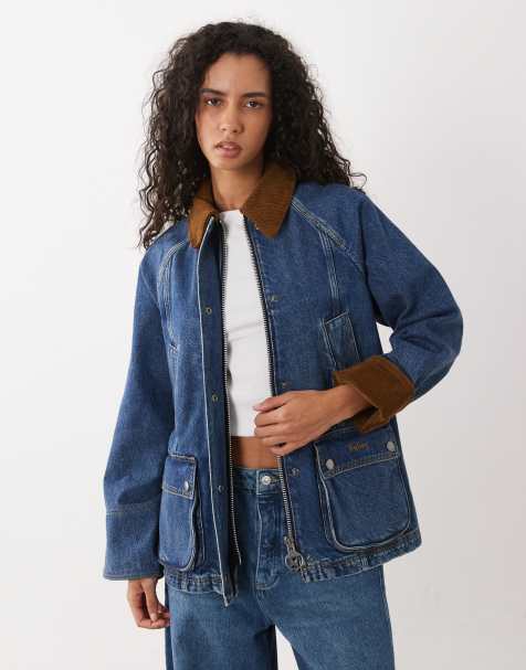 Barbour Beadnell denim jacket with contrast cord collar in mid wash blue - view 1