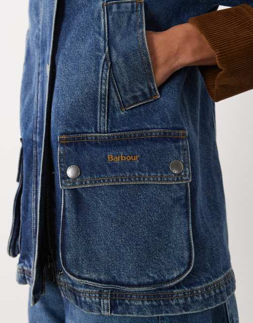 Barbour Beadnell denim jacket with contrast cord collar in mid wash blue, 2 of 4