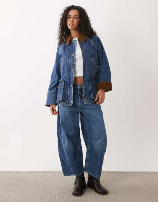 Barbour Beadnell denim jacket with contrast cord collar in mid wash blue, 3 of 4