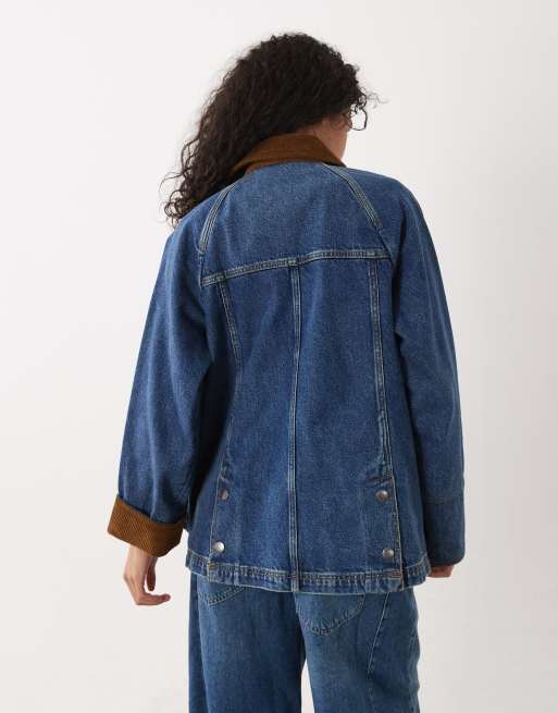 Barbour Beadnell denim jacket with contrast cord collar in mid wash blue, 4 of 4
