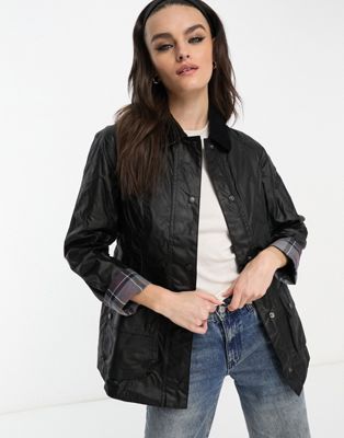 Barbour Beadnell wax jacket in black - ASOS Price Checker