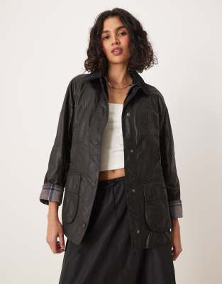 Barbour Beadnell wax jacket in black - view 1