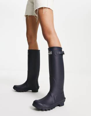 Barbour Bede classic wellington boot with tartan lining in navy