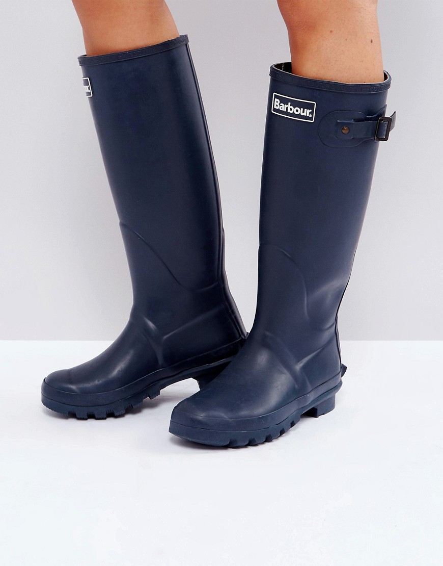 Barbour Bede classic welly boot with tartan lining-Navy