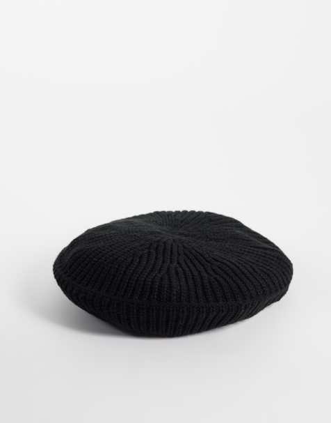 Barbour Beldon acrylic knit beret beanie hat in black - view 1