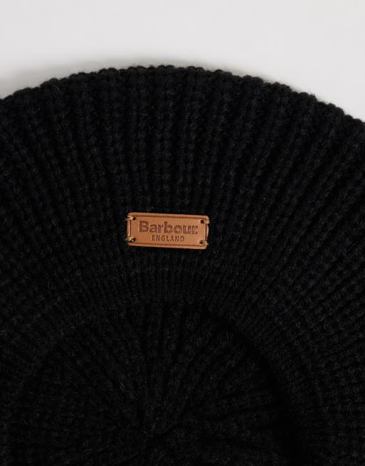 Barbour Beldon acrylic knit beret beanie hat in black, 2 of 3