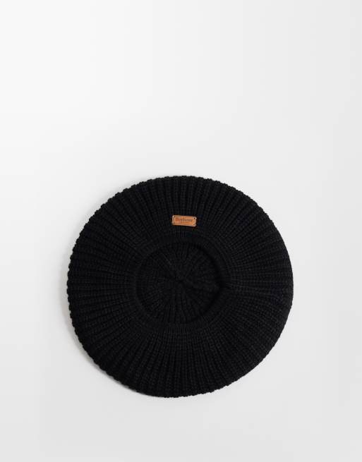 Barbour Beldon acrylic knit beret beanie hat in black, 3 of 3