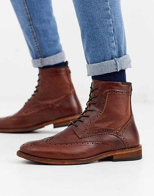 Barbour Belford lace up leather brogue boots in tan | ASOS