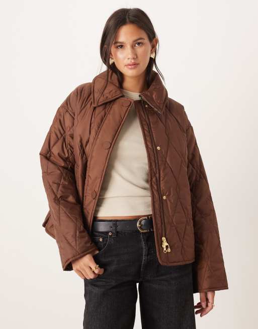 Barbour Bernadette quilted jacket in vicuna/hessian tartan - BROWN