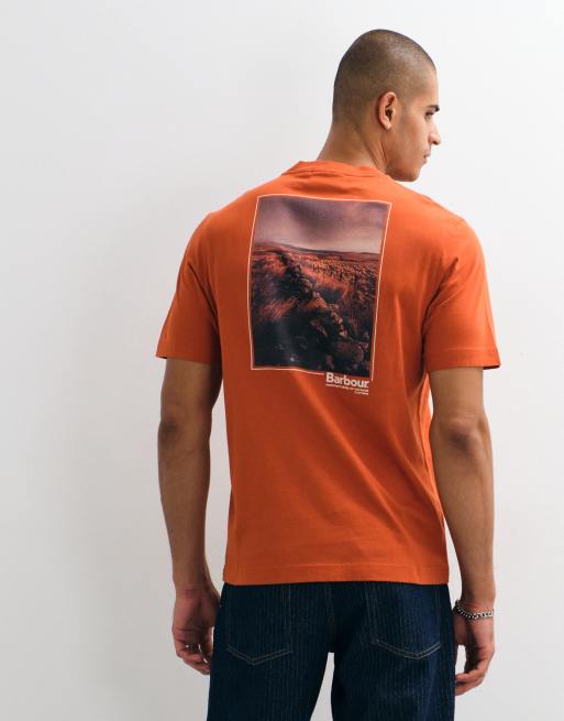 Barbour Birchcliffe short sleeve relaxed graphic t-shirt with back print in rust orange, 3 of 5