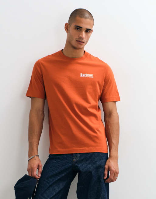 Barbour Birchcliffe short sleeve relaxed graphic t-shirt with back print in rust orange, 4 of 5