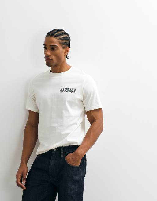 Barbour Birdsall  short sleeve graphic tailored t-shirt in cream, 5 of 5