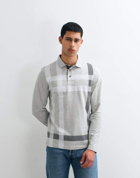 Barbour Blaine long sleeve tartan check tailored polo shirt in light grey - view 1