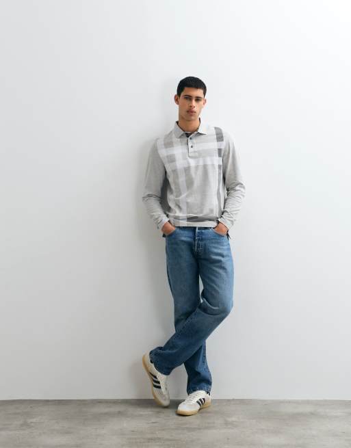 Barbour Blaine long sleeve tartan check tailored polo shirt in light grey, 2 of 5