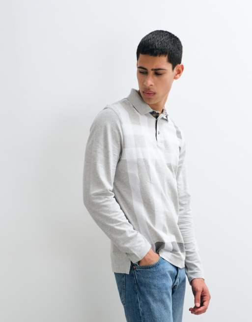 Barbour Blaine long sleeve tartan check tailored polo shirt in light grey, 3 of 5