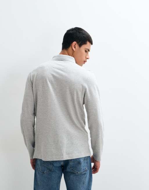Barbour Blaine long sleeve tartan check tailored polo shirt in light grey, 5 of 5