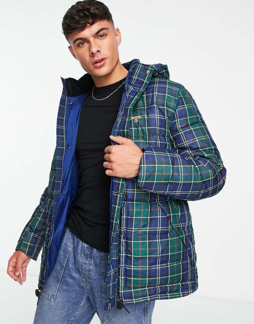 Barbour Blaine - Polstret frakke i marineblåt skotsktern, 4 af 4