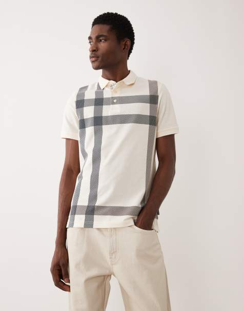 Barbour Blaine short sleeve tartan check polo shirt in beige