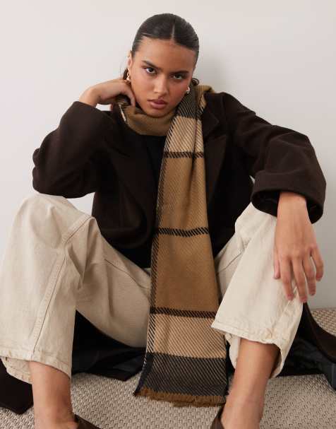 Barbour Blair Acrylic knit tartan check scarf in beige - view 1
