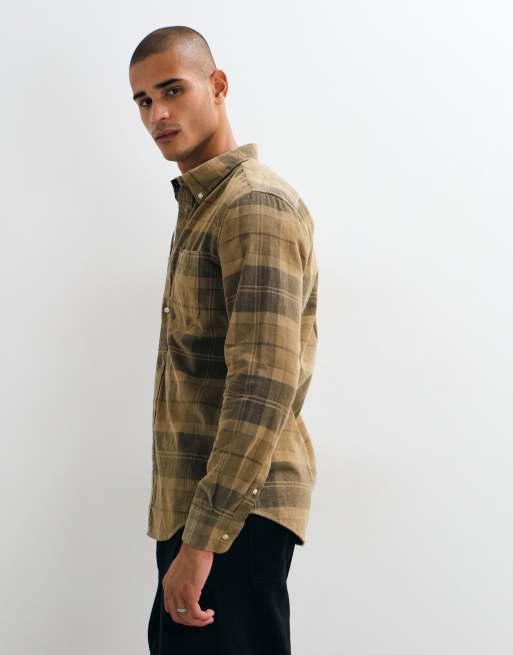 Barbour Blair long sleeve tailored tartan cord shirt in beige, 5 of 5