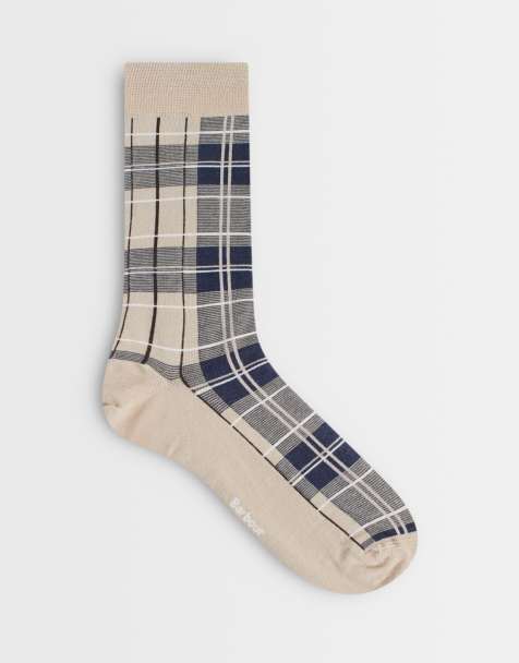 Barbour Blyth tartan check socks in beige - view 1