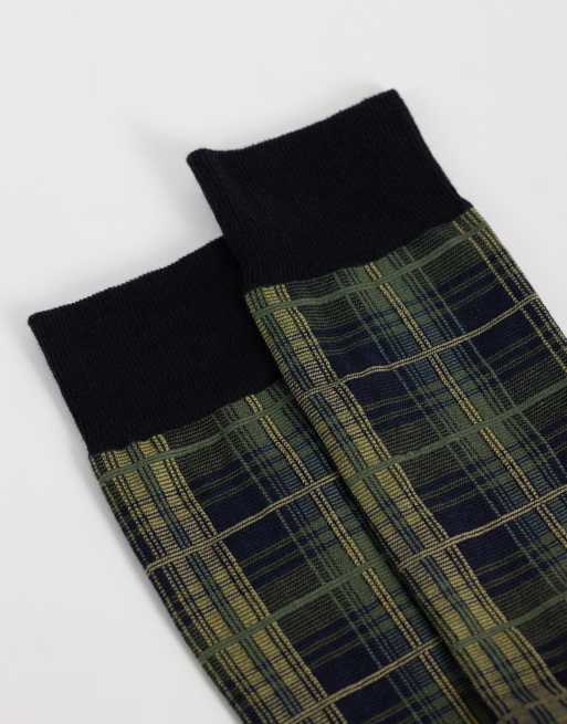 Barbour Blyth tartan check socks in green, 2 of 3