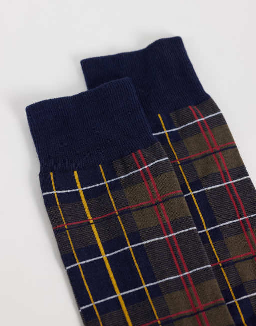 Barbour Blyth tartan check socks in navy/green, 2 of 3