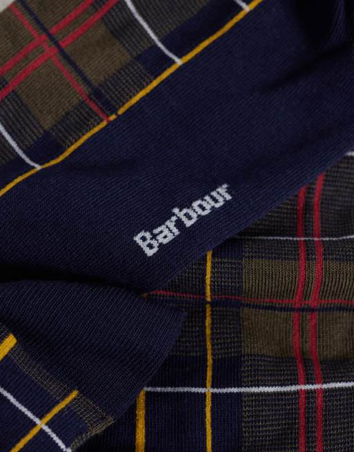 Barbour Blyth tartan check socks in navy/green, 3 of 3