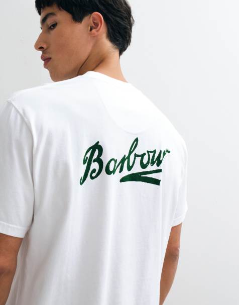Barbour Bowery short sleeve oversized graphic logo t-shirt with back print in white - view 1