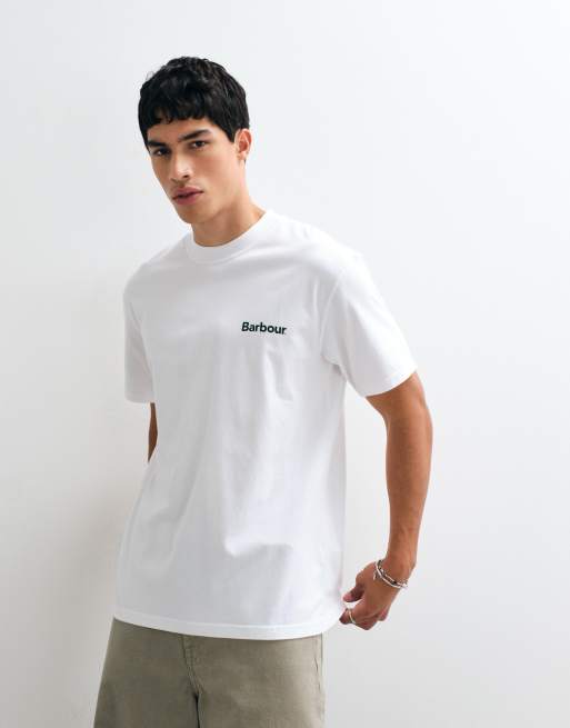 Barbour Bowery short sleeve oversized graphic logo t-shirt with back print in white, 2 of 5