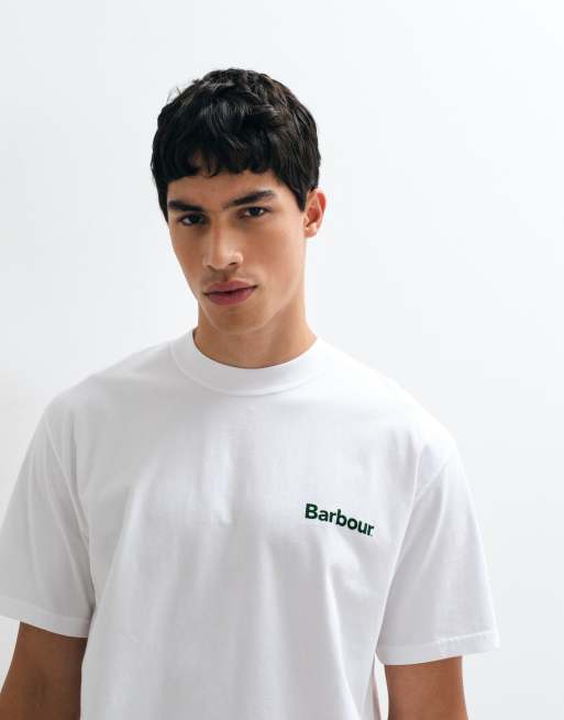 Barbour Bowery short sleeve oversized graphic logo t-shirt with back print in white, 4 of 5