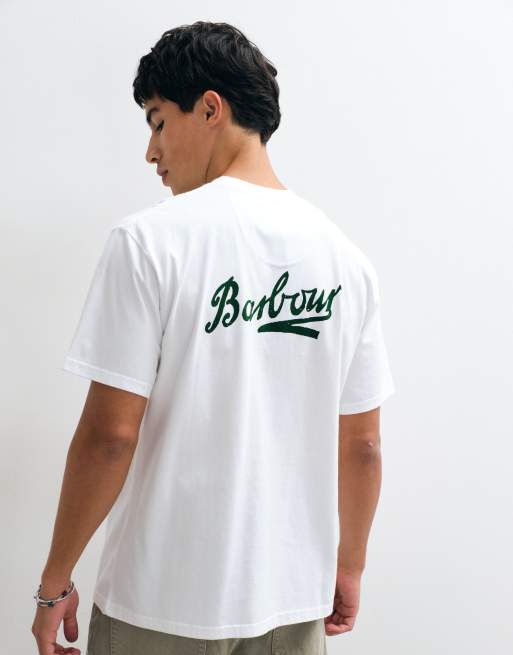 Barbour Bowery short sleeve oversized graphic logo t-shirt with back print in white, 5 of 5