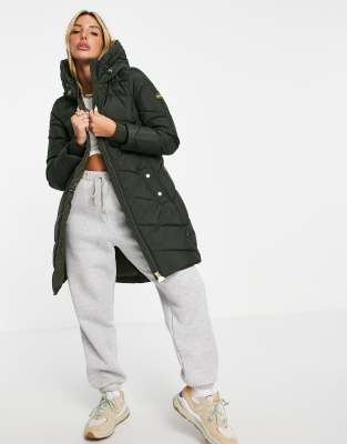 Barbour Braeside quilted long line jacket in moss green | ASOS