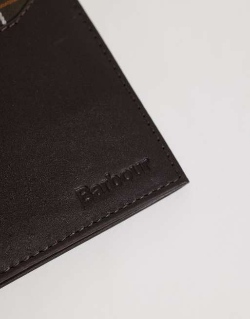 Barbour Brodick leather tartan check billfold wallet in brown, 2 of 3