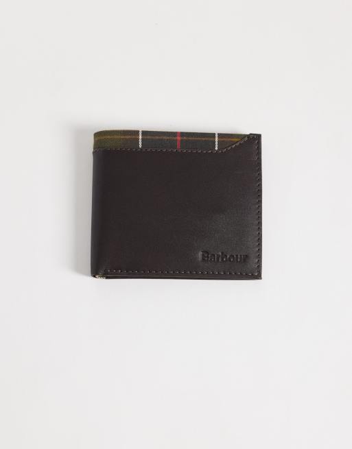 Barbour Brodick leather tartan check billfold wallet in brown, 3 of 3