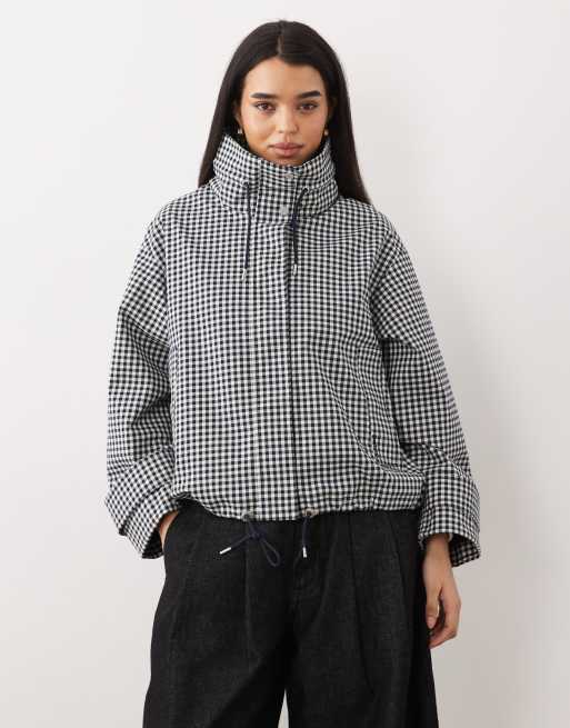 Barbour Bronwyn gingham hooded showerproof jacket in navy, 2 of 4
